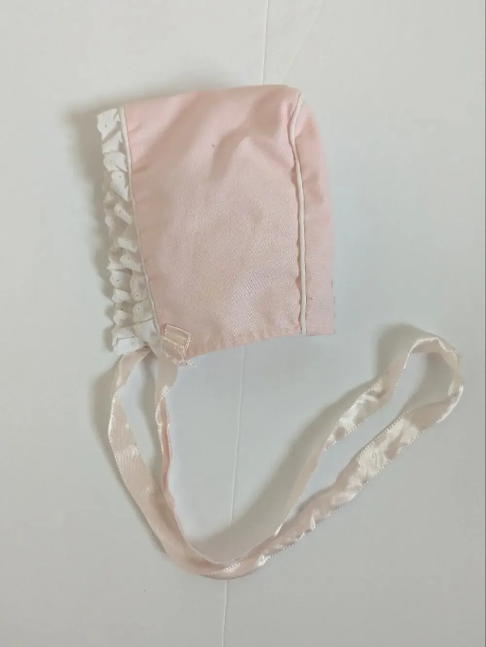 Vtg 90s 24m Pink Bonnet Frilly Lace